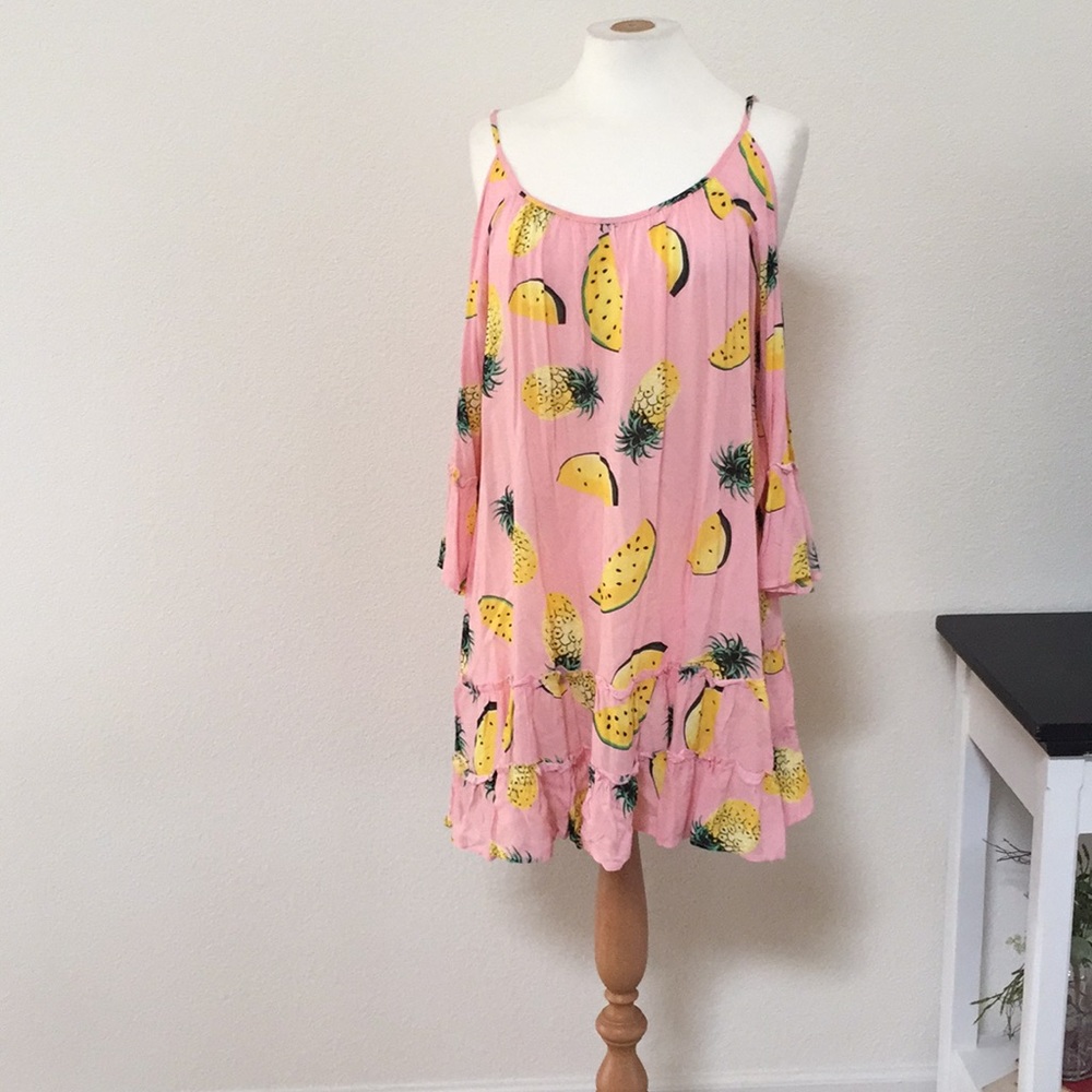 Pineapple melon print cold shoulder Swim cover up